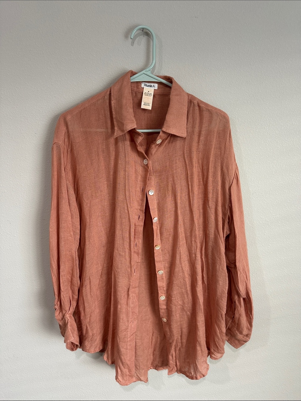 Vitamin A Playa Linen Coral Boyfriend Button-Down sz small